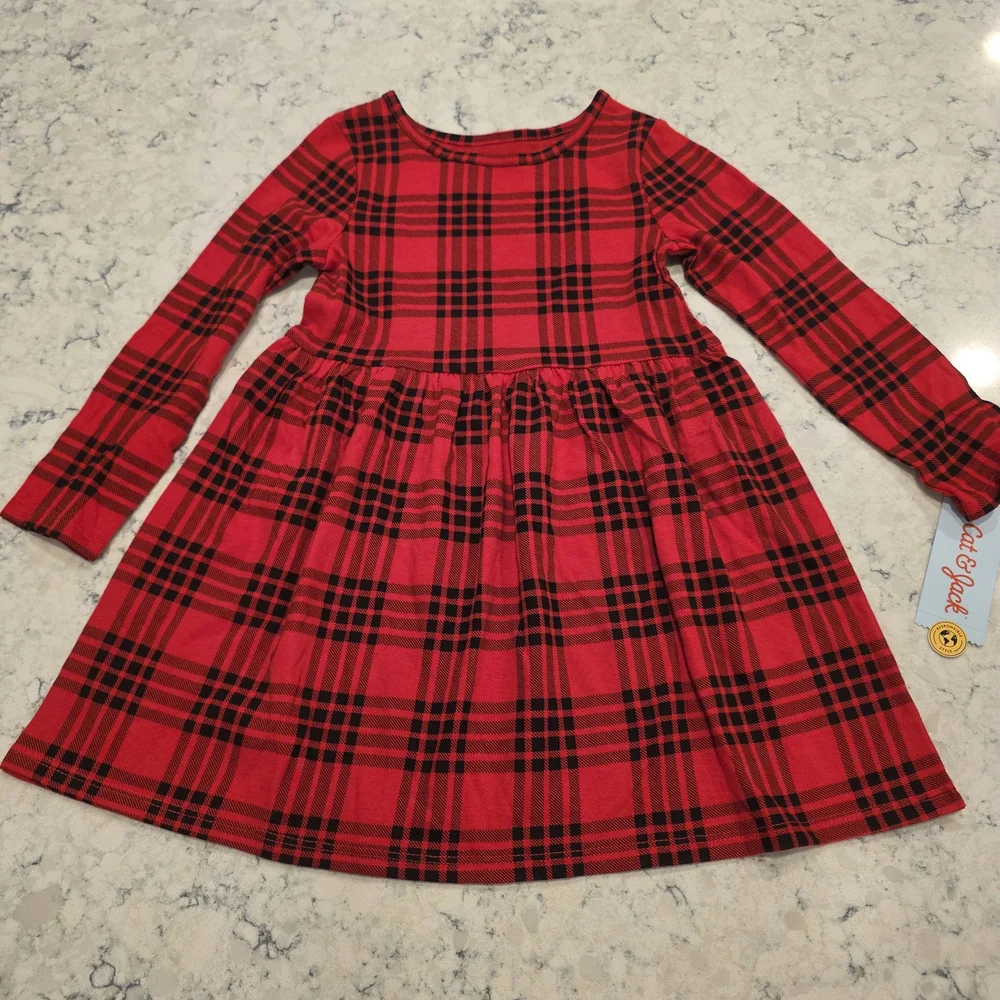 Cat & Jack Buffalo Plaid Long Sleeve Dress Size 4T NWT!